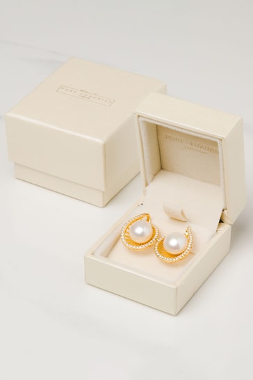 Pure Luxuries London Yellow Gold Plated Sara Silver And Pearl Spiral Earrings