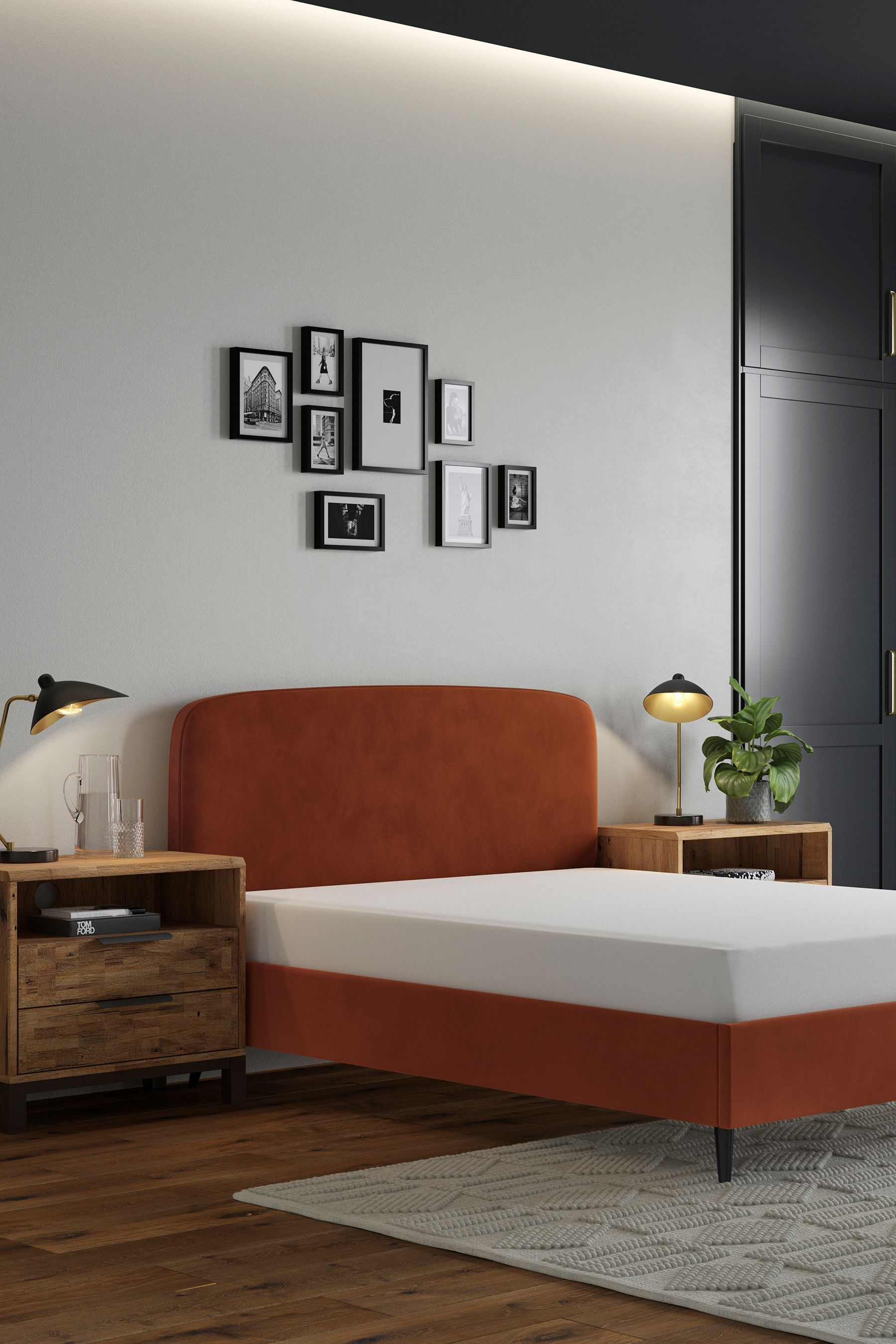 Brown upholstered deals bed frame