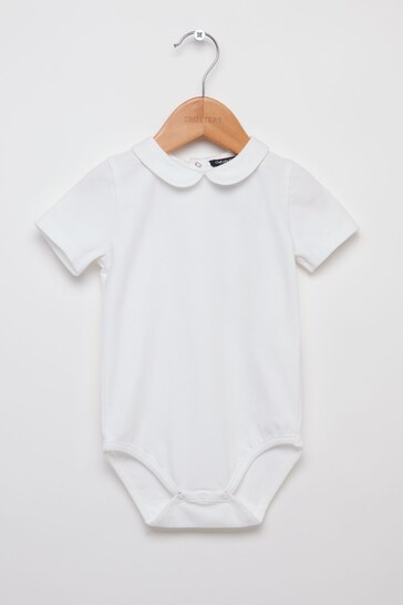 Trotters London White Milo Piped Body Short Sleeve Dungarees