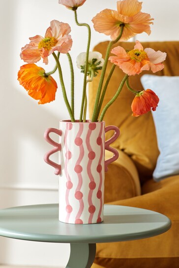 Pink Painted Ceramic Wiggle Vase