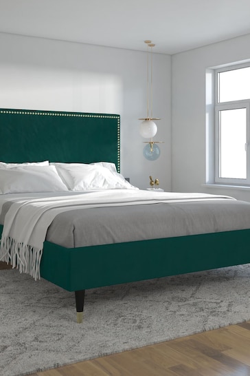 CosmoLiving Green Audrey Velvet Upholstered Bed