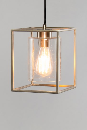 BHS Silver Hardy 1 Light Cage Ceiling Light Pendant with Bubble Glass