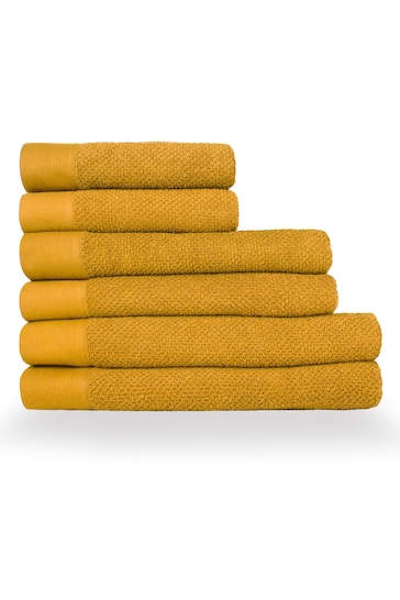 furn. 6 Piece Ochre Yellow Textured Towel Bale