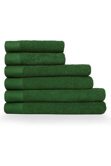 furn. 6 Piece Dark Green Textured Towel Bale