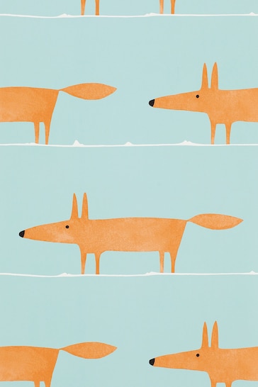 Scion Blue Mr Fox Wallpaper Sample Wallpaper