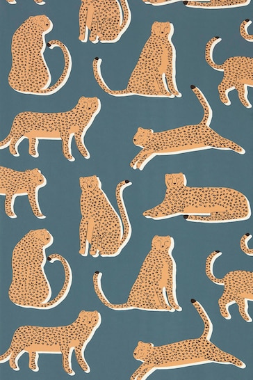 Scion Blue Lionel Cheetah Wallpaper Sample Wallpaper