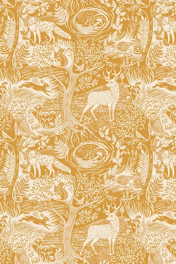 furn. Yellow Winter Woods Animal Wallpaper Sample Wallpaper