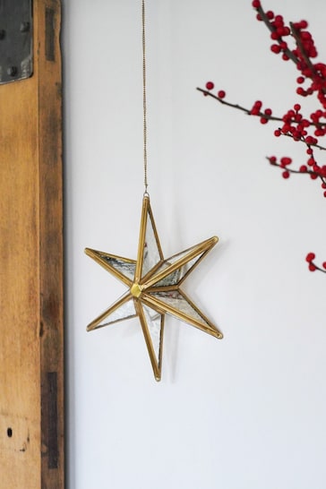 Ivyline Brass Antique Brass Hanging Mercury Glass Star