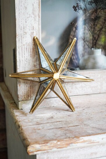 Ivyline Brass Antique Brass Hanging Mercury Glass Star