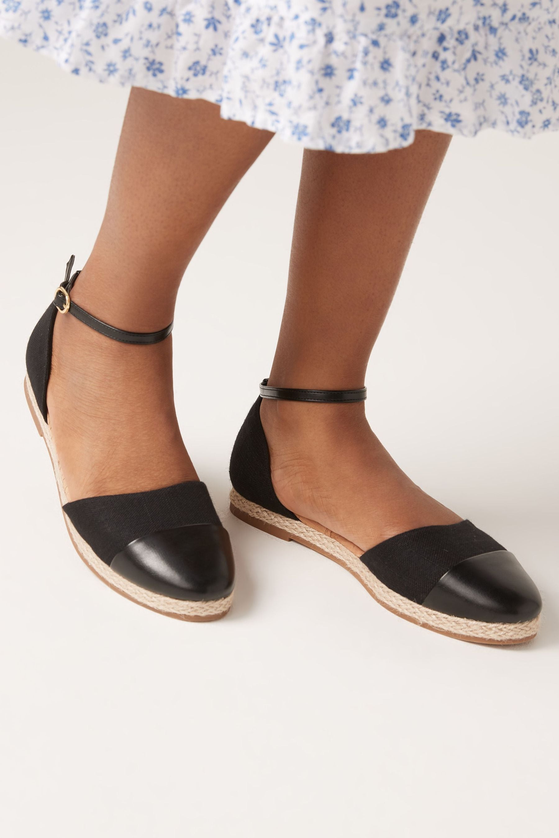 Womens Next Black Closed Toe Ankle Strap Espadrille Shoes - Black