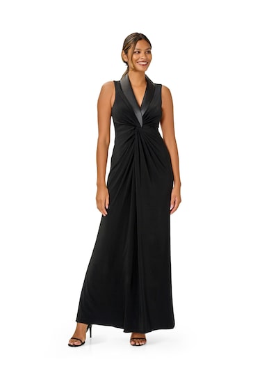Adrianna Papell Black Jersey Tuxedo Gown