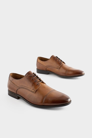Tan Brown Leather Derby Toe Cap Shoes