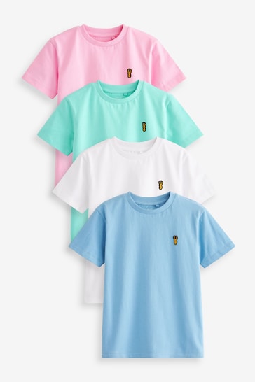 Pastels Short Sleeve Stag Embroidered T-Shirts statement 4 Pack (3-16yrs)