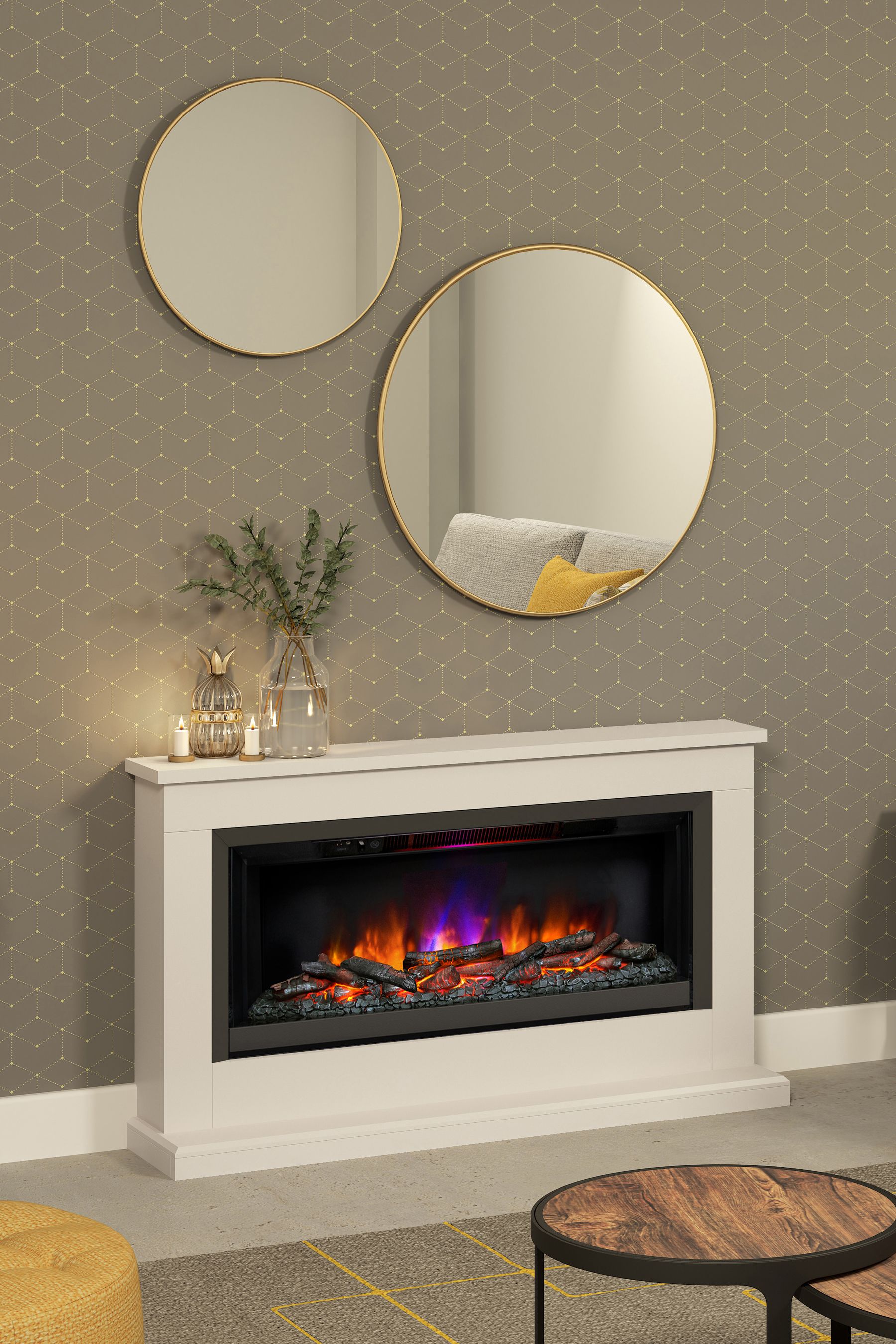 Brown corner shop electric fireplace