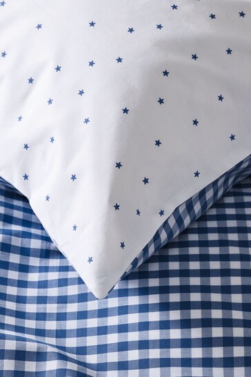 The White Company Set of 2 Blue Reversible Gingham Housewife Pillowcases
