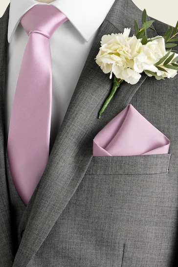 Pale Pink Slim Silk Tie And Pocket Square Set
