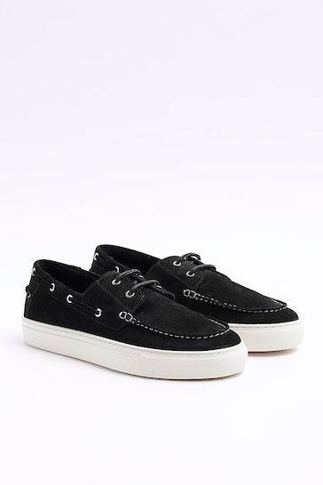 River Island Black Suede Boat Loafers