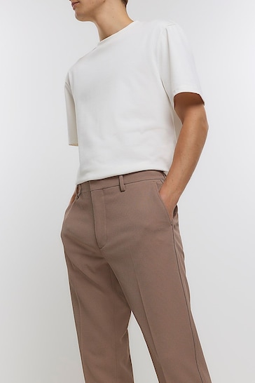 River Island Brown Waffle Smart Trousers