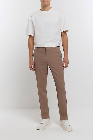 River Island Brown Waffle Smart Trousers