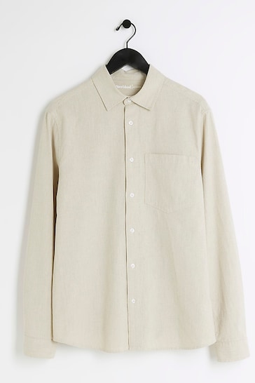 River Island Cream Long Sleeve Linen Shirt