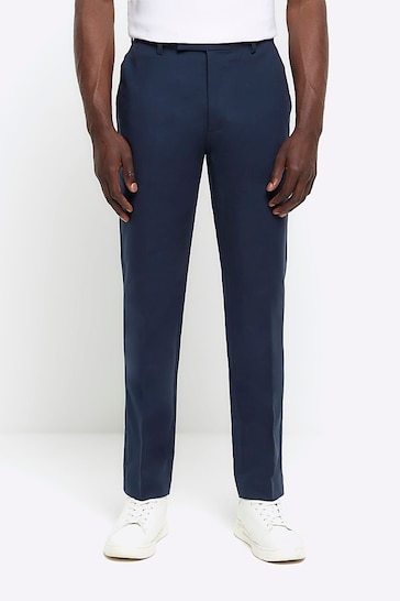 River Island Blue Tapered Fit Chino Trousers With Belt Loops