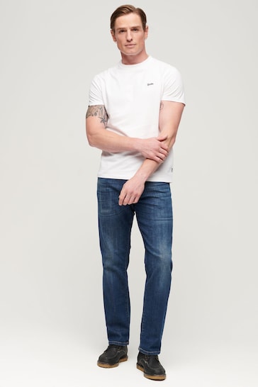 Superdry White Cotton Micro Embroidered T-Shirt