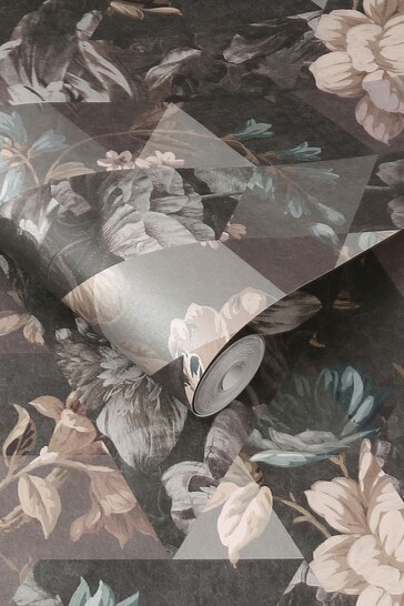 Graham & Brown Moonstone Grey Timepiece Floral Wallpaper Sample