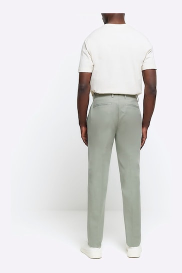 River Island Green Tapered Fit Chino Trousers With Belt Loops