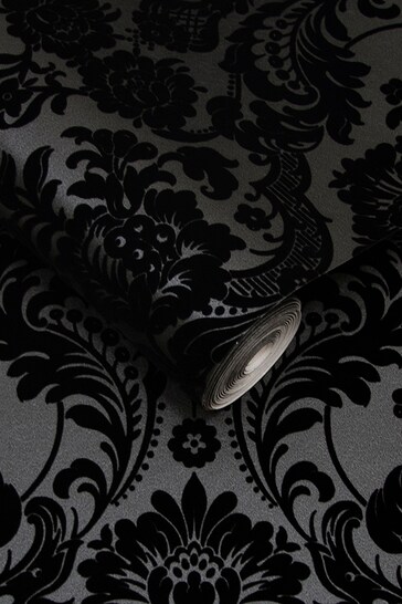 Graham & Brown Black Gothic Damask Wallpaper Sample