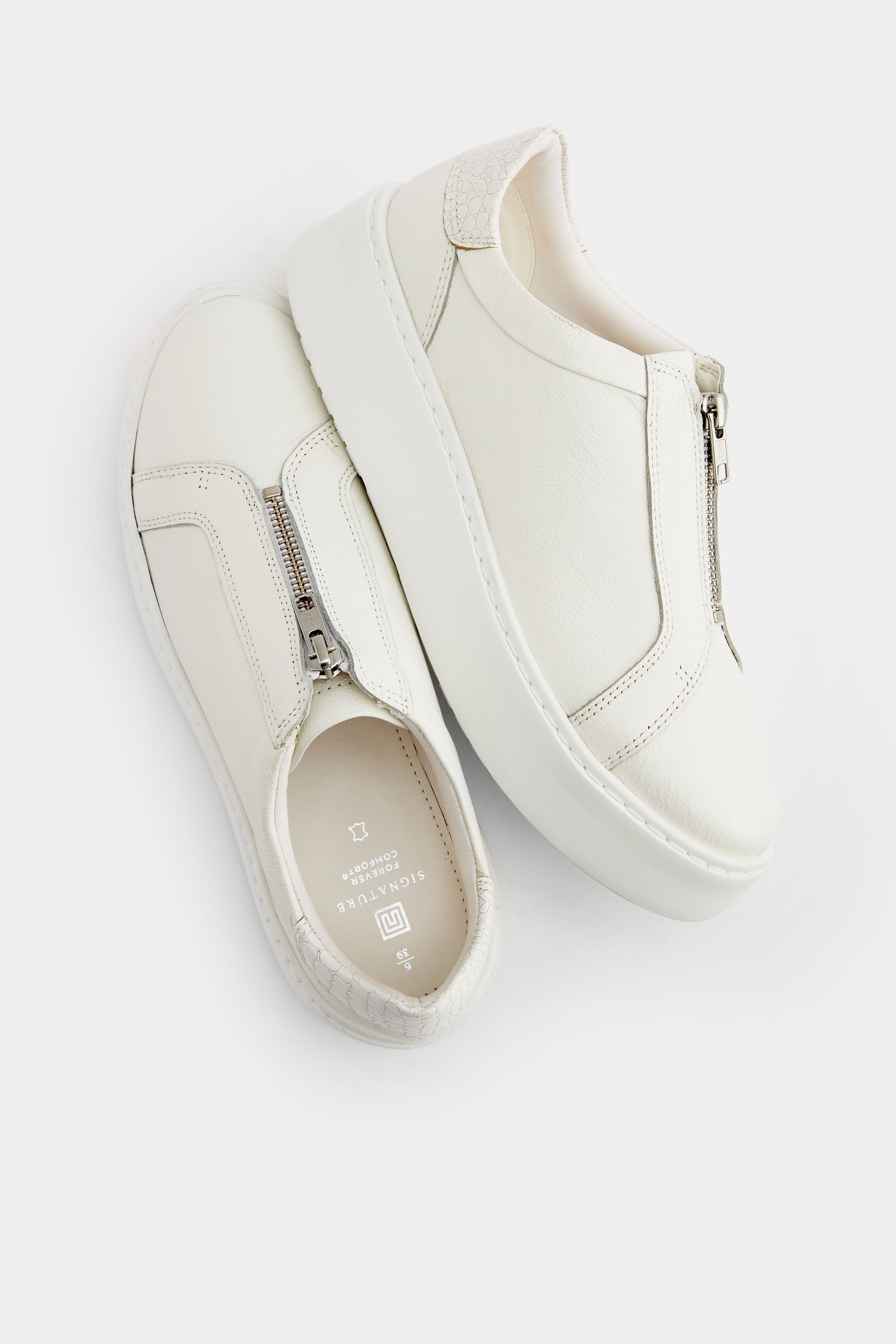White Signature Forever Comfort Leather Chunky Zip Trainers