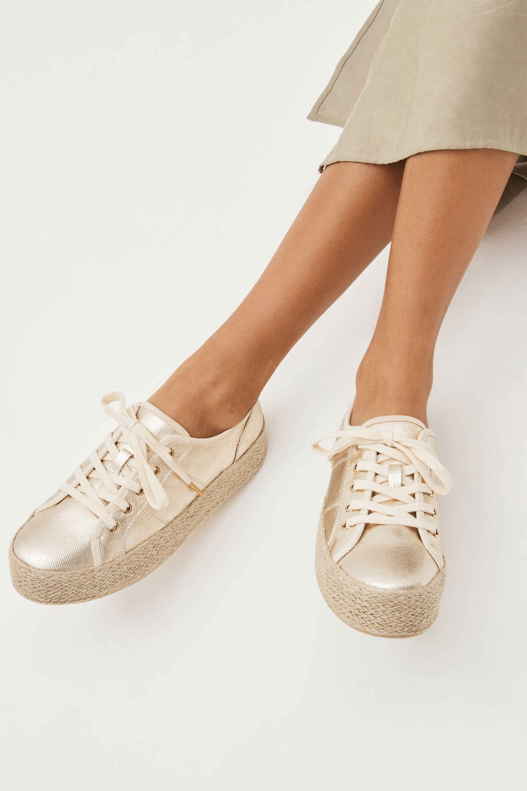 Buy Gold Forever Comfort Espadrille Flatform Trainers from the