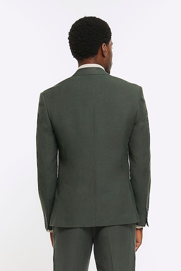 River Island Green Linen Single Breasted Suit Jacket