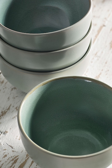 Four Piece Mixing Bowl Set in Gloss Green Glaze glaze by Bowen Pottery