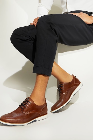 Dune London Brown Punched Plain Barnabey Derby Shoes