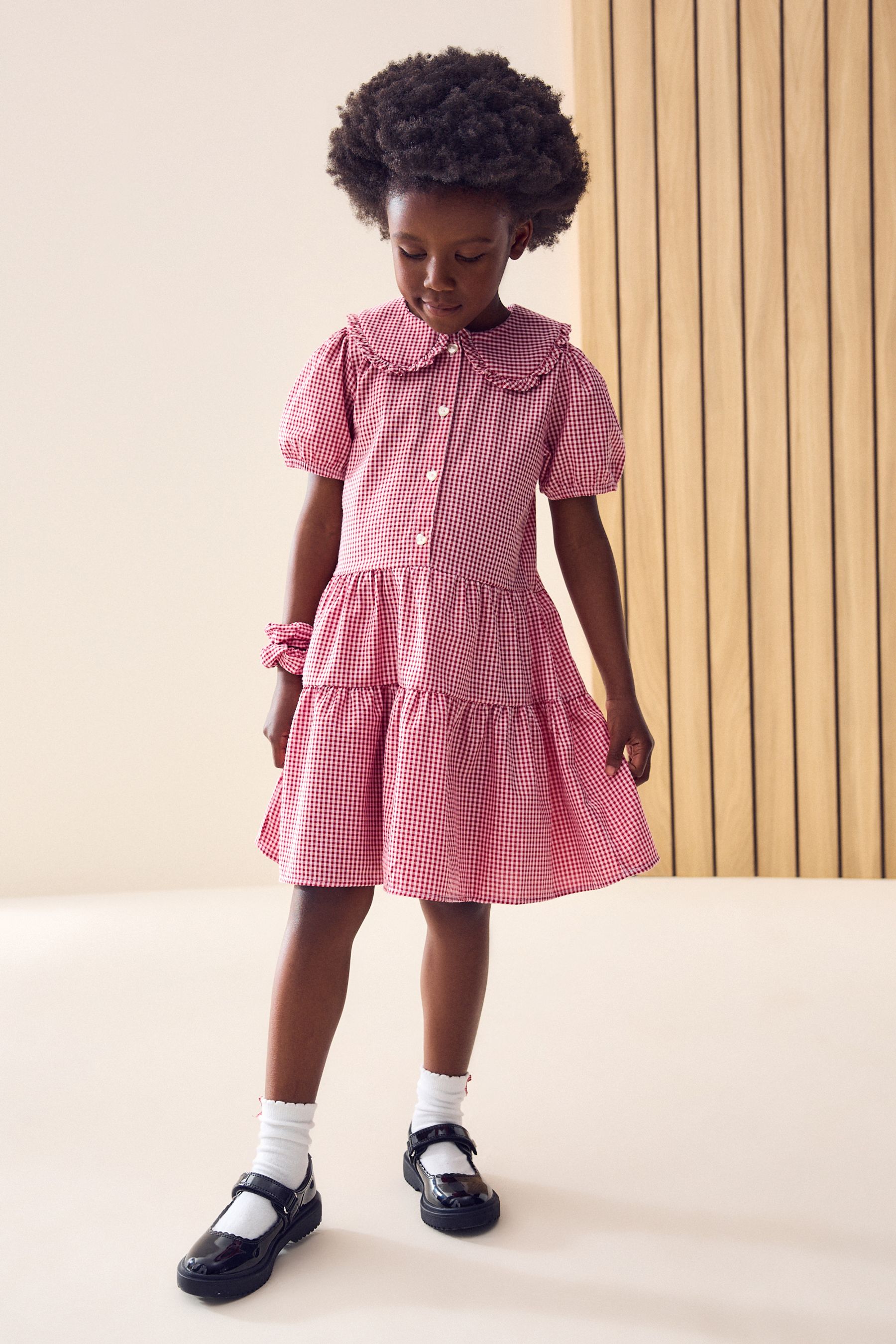 Burgundy gingham school dress clearance