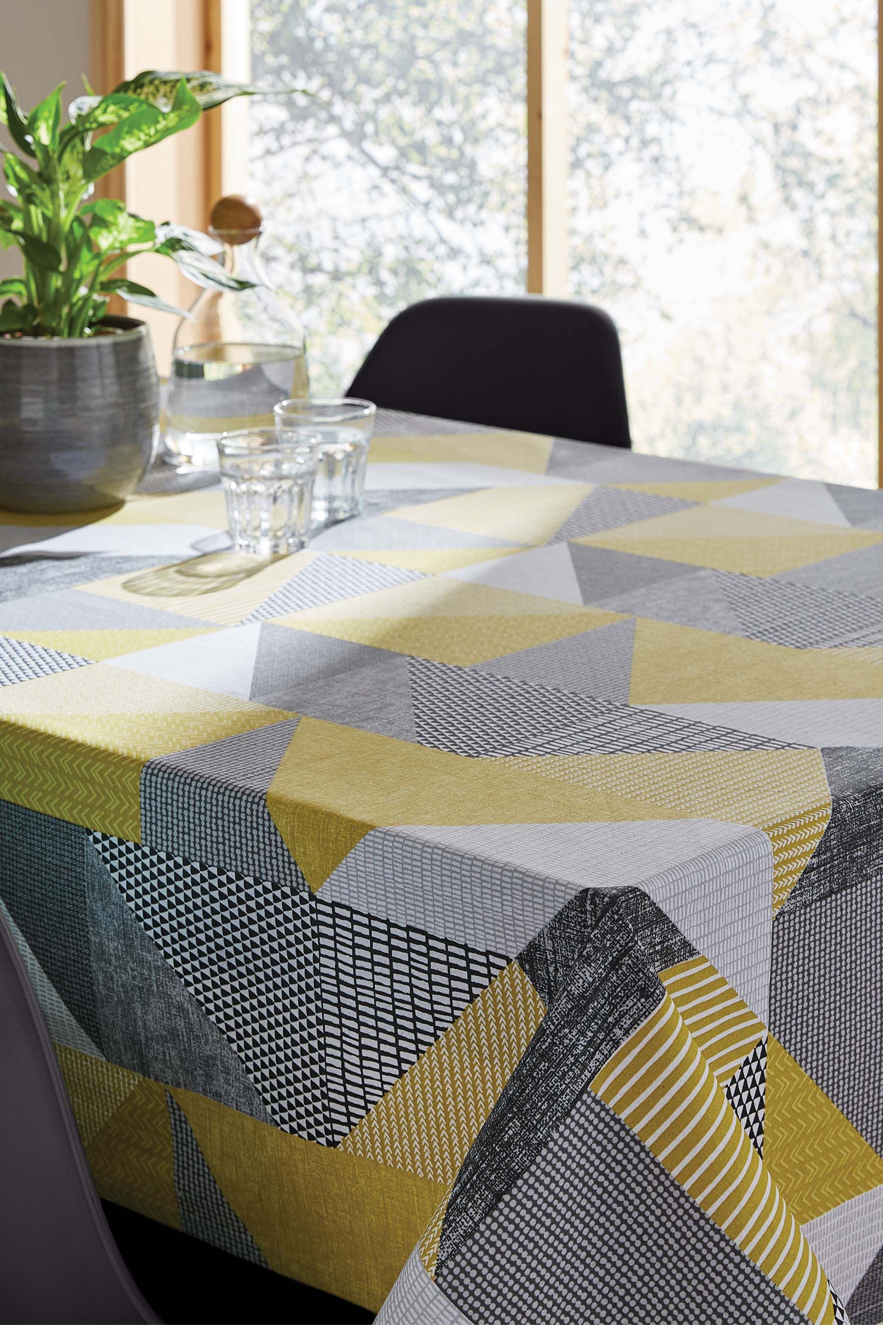 Buy Catherine Lansfield Ochre Yellow Larsson Geo Table Cloth from