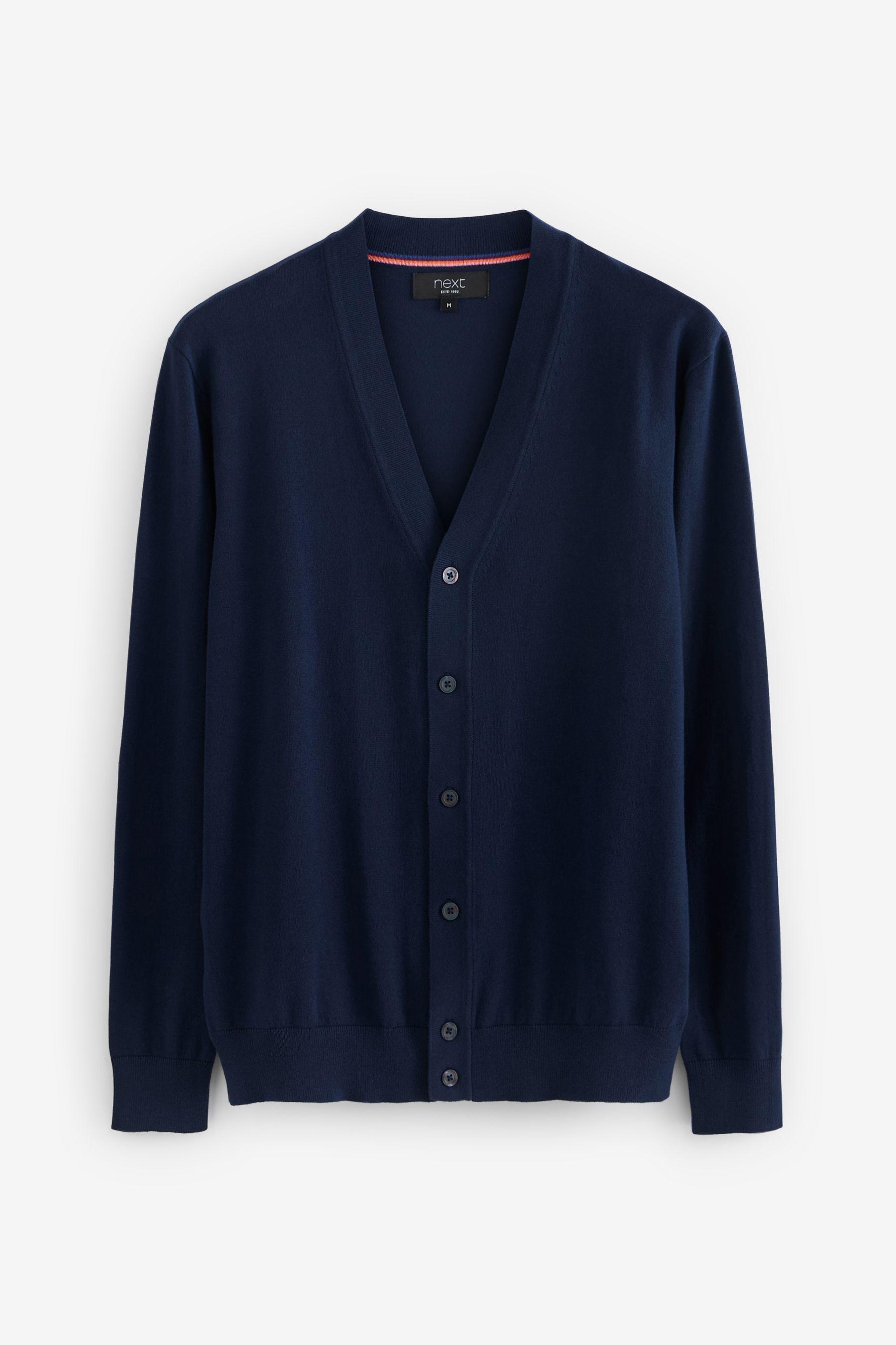 Buy Navy Blue Regular Cotton Rich Knitted Button Down Cardigan