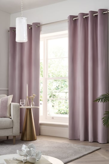 Mauve Purple Matte Velvet Lined Eyelet Curtains