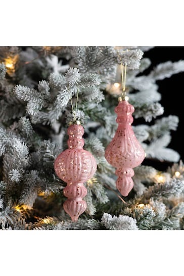 Gallery Home Set of 6 Pink Assorted Blush Droplet Christmas Baubles