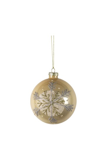 Gallery Home 3 Pack Gold Glitter Pale Christmas Snowflake Baubles
