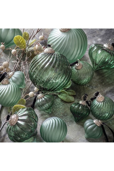 Gallery Home 6 Pack Green Lowery Spruce Assorted Swirl Christmas Baubles