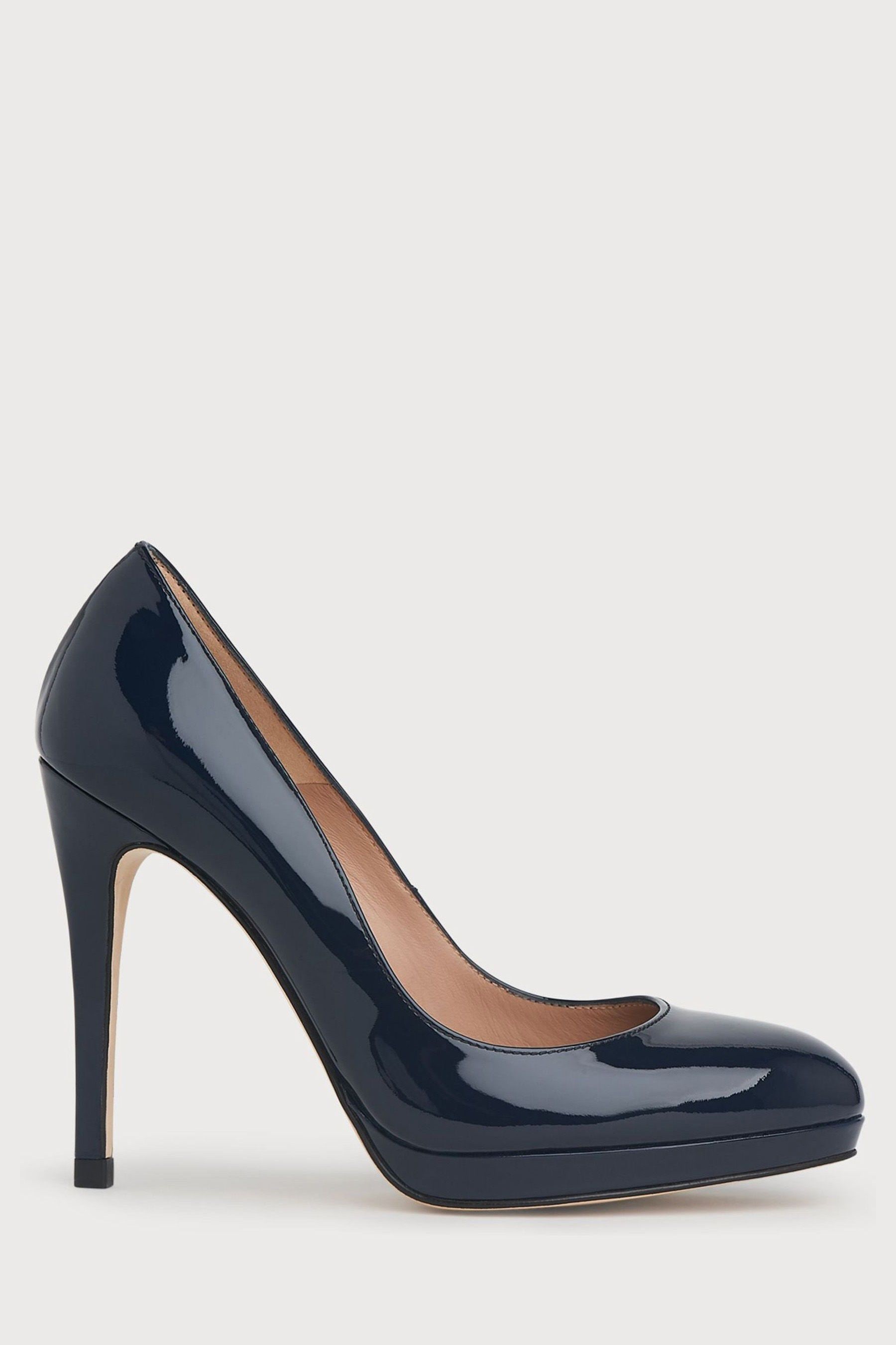 Navy blue patent clearance court shoes