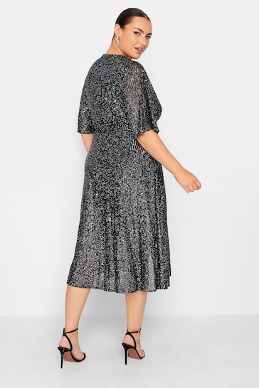 Virgos Lounge embellished midi dress with flutter sleeve and ruffle skirt in navy
