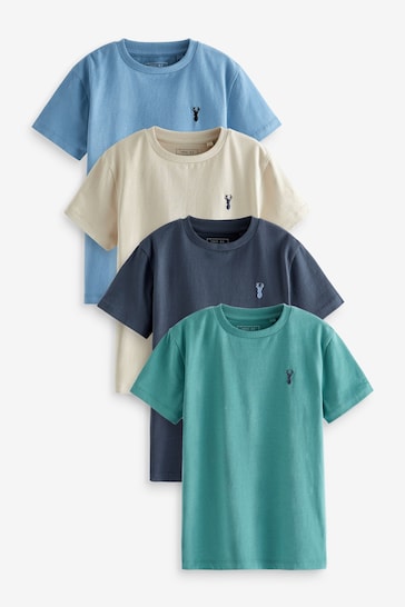 Mineral Green/Blue Short Sleeve Stag Embroidered T-Shirts 4 Pack (3-16yrs)