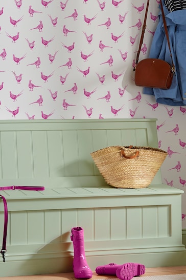 Joules Truly Pink Flirty Pheasants Wallpaper Sample Wallpaper