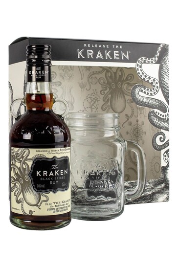 DrinksTime The Kraken Black Spiced Rum and Mason Jar Gift Set