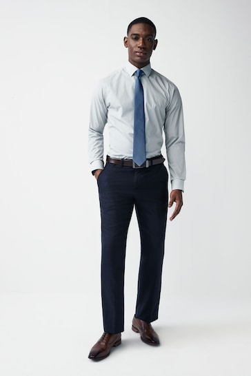 Neutral Brown/Blue Slim Fit Single Cuff Single Cuff Shirt And Tie Pack