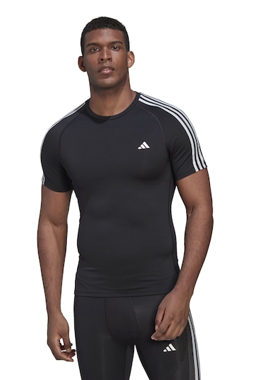 adidas Black Techfit 3-Stripes Training T-Shirt