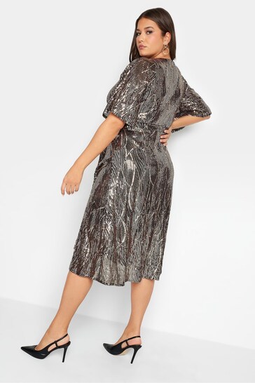 Yours Curve Gold London Sequin Abstract Tulip Hem Wrap Dress