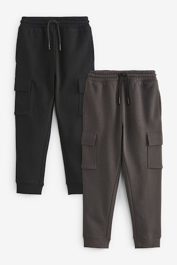 Black/Charcoal Grey 2 Pack Cargo Cotton-Rich Joggers (3-16yrs)